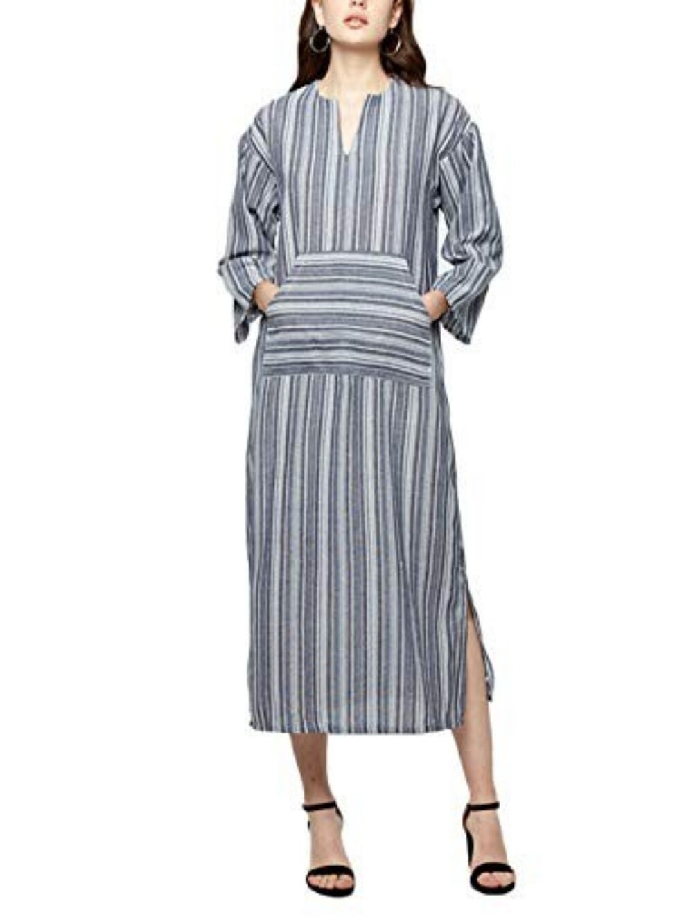 Zanzea 100% Cotton Kaftan Blue White Maxi Dress